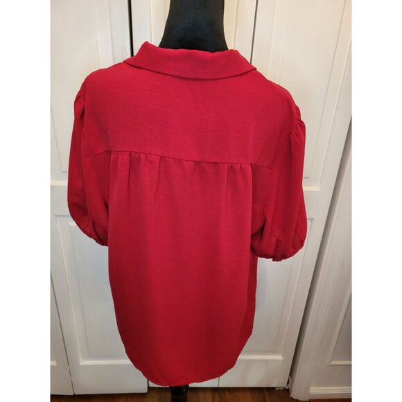 Grace Karin Red Button Up Shirt Puff Sleeves XL Retro Twee Feminine Valentine - Picture 2 of 6